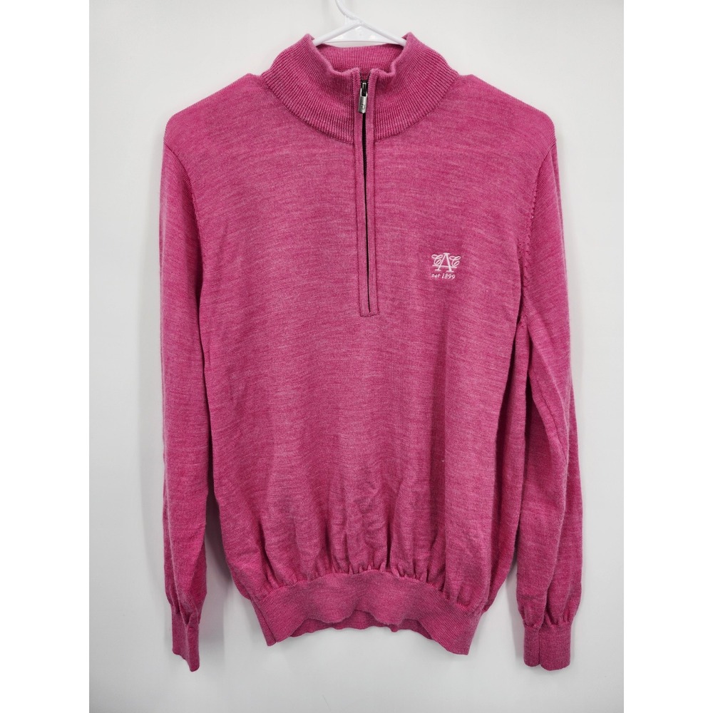 FootJoy 1/4 Zip Pullover Sweater Womens Small Pink 100% Wool Logo Golf Knit